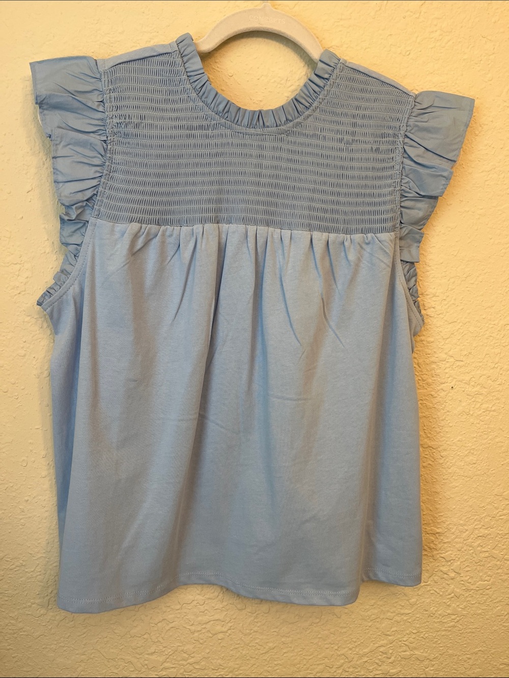 English Factory Light Blue Smocked Ruffle Sleeve Camisole